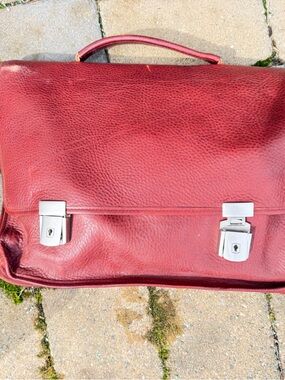 Vintage Red Leather Briefcase with Silver Hardware